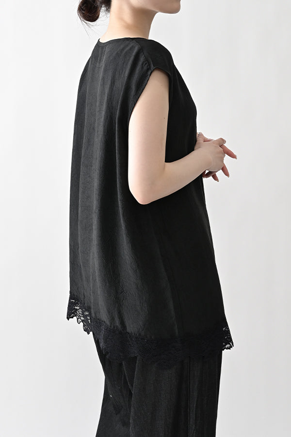 Boat Neck Pullover with Lace Hem