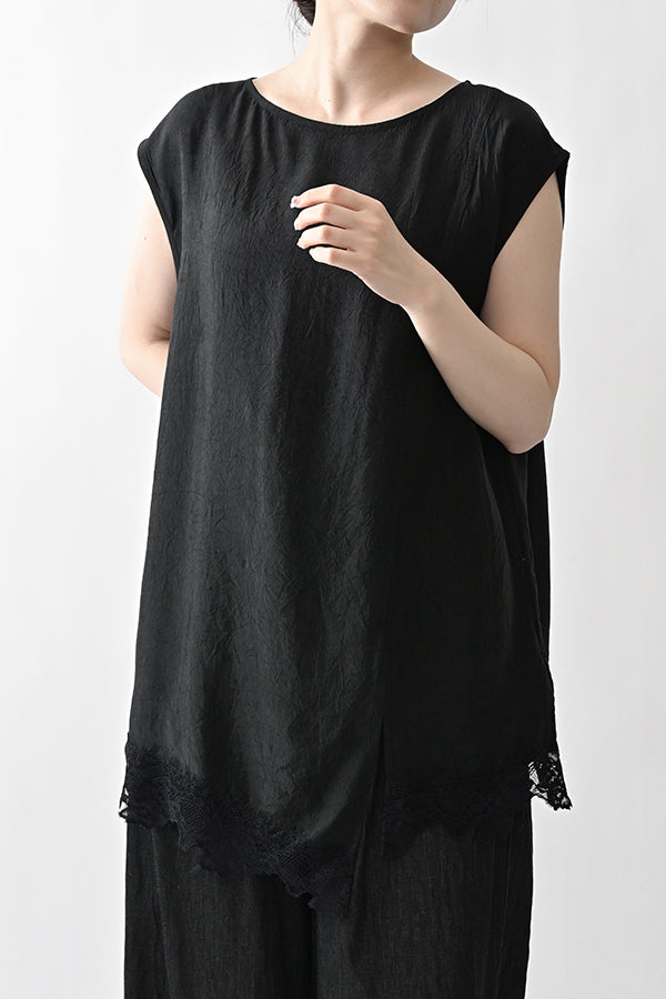 Boat Neck Pullover with Lace Hem