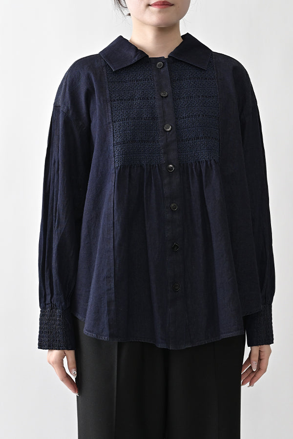 Shirred Denim Shirt