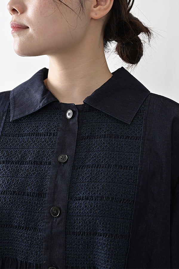 Shirred Denim Shirt