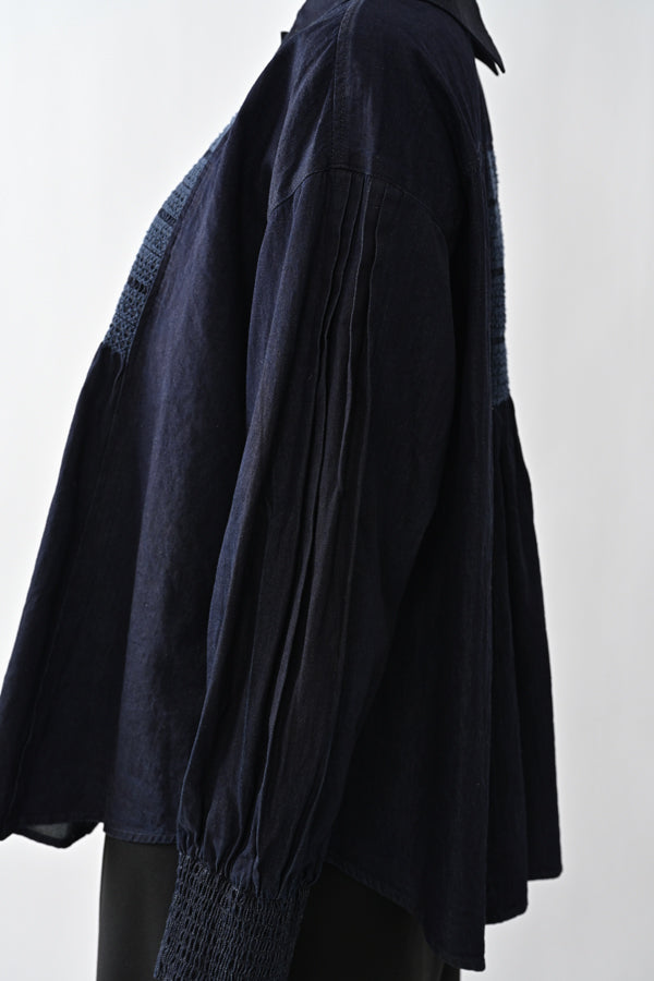 Shirred Denim Shirt