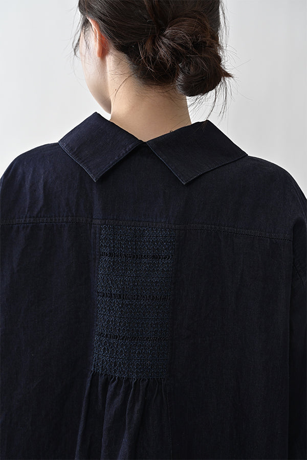 Shirred Denim Shirt