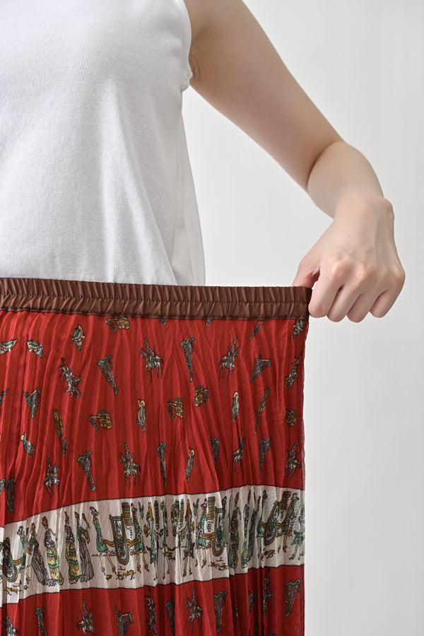 Vintage Print Random Pleated Skirt