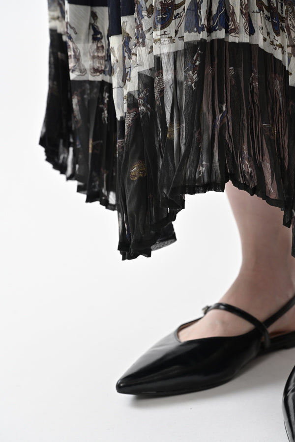 Vintage Print Random Pleated Skirt