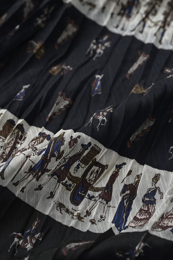 Vintage Print Random Pleated Skirt
