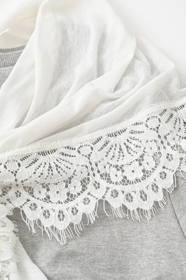French Terry Pullover with Lace Cape