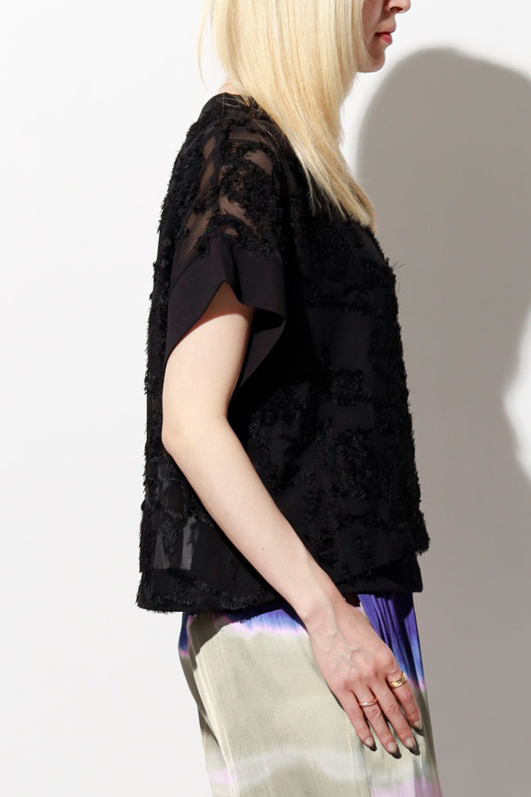 Cut Jacquard Short Sleeve Pullover
