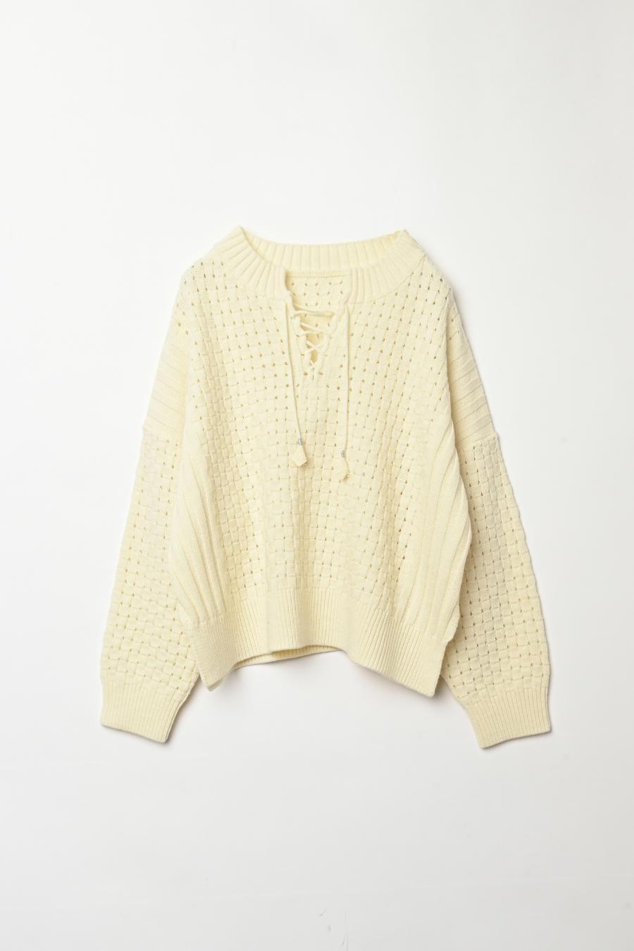 Block Piqué Lace-Up Pullover