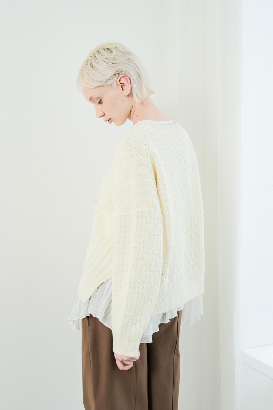 Block Piqué Lace-Up Pullover