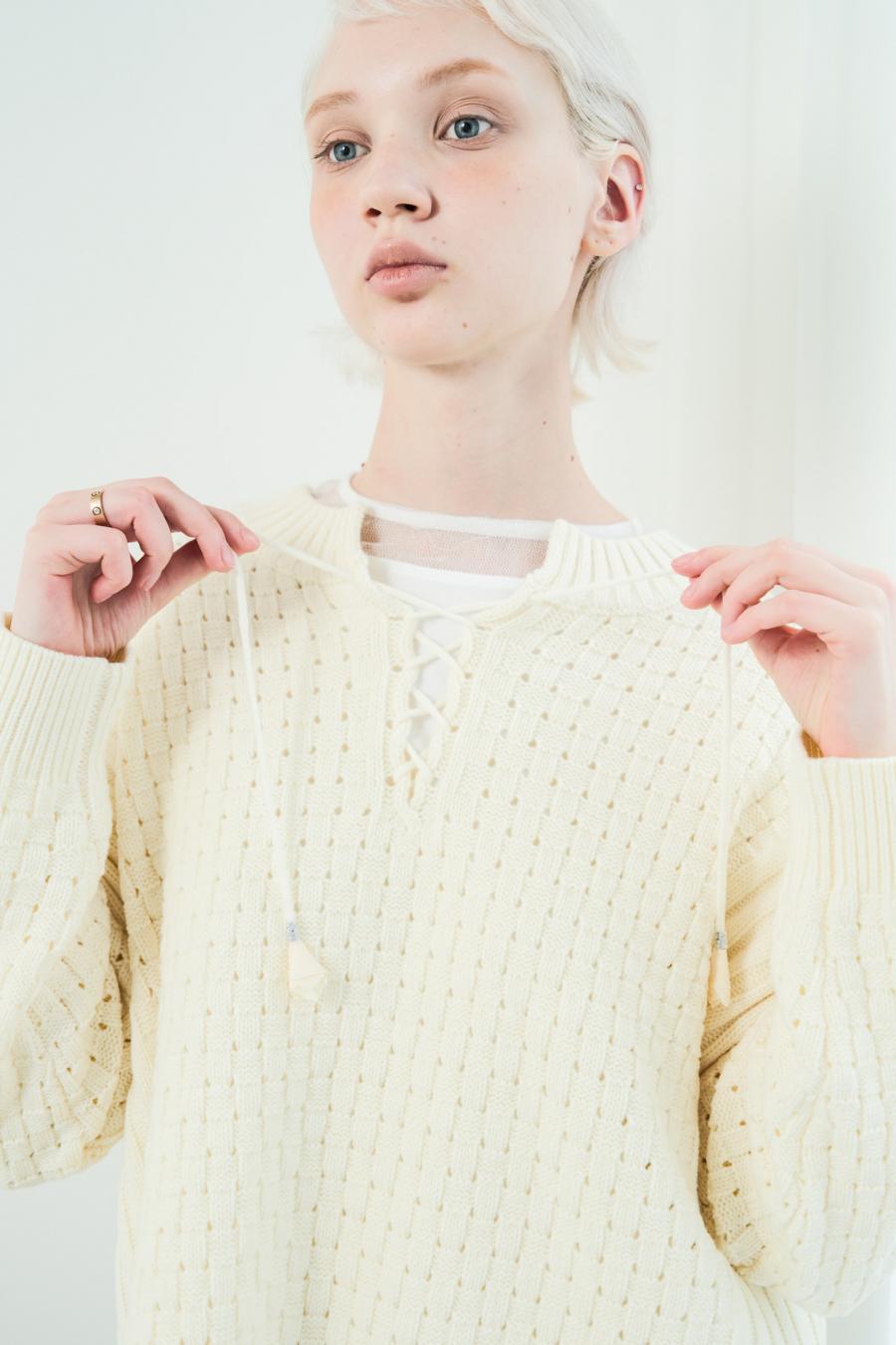 Block Piqué Lace-Up Pullover