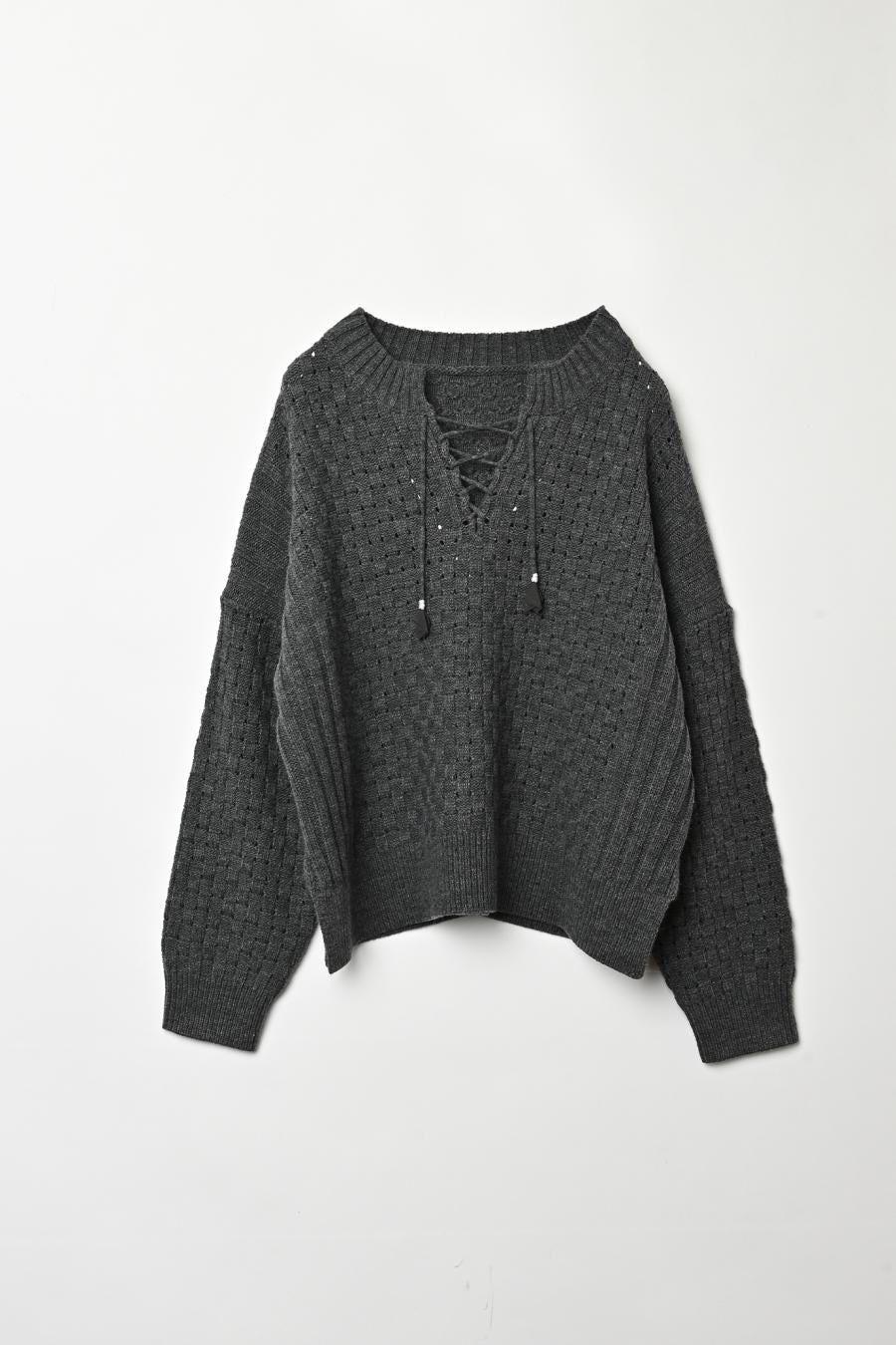 Block Piqué Lace-Up Pullover