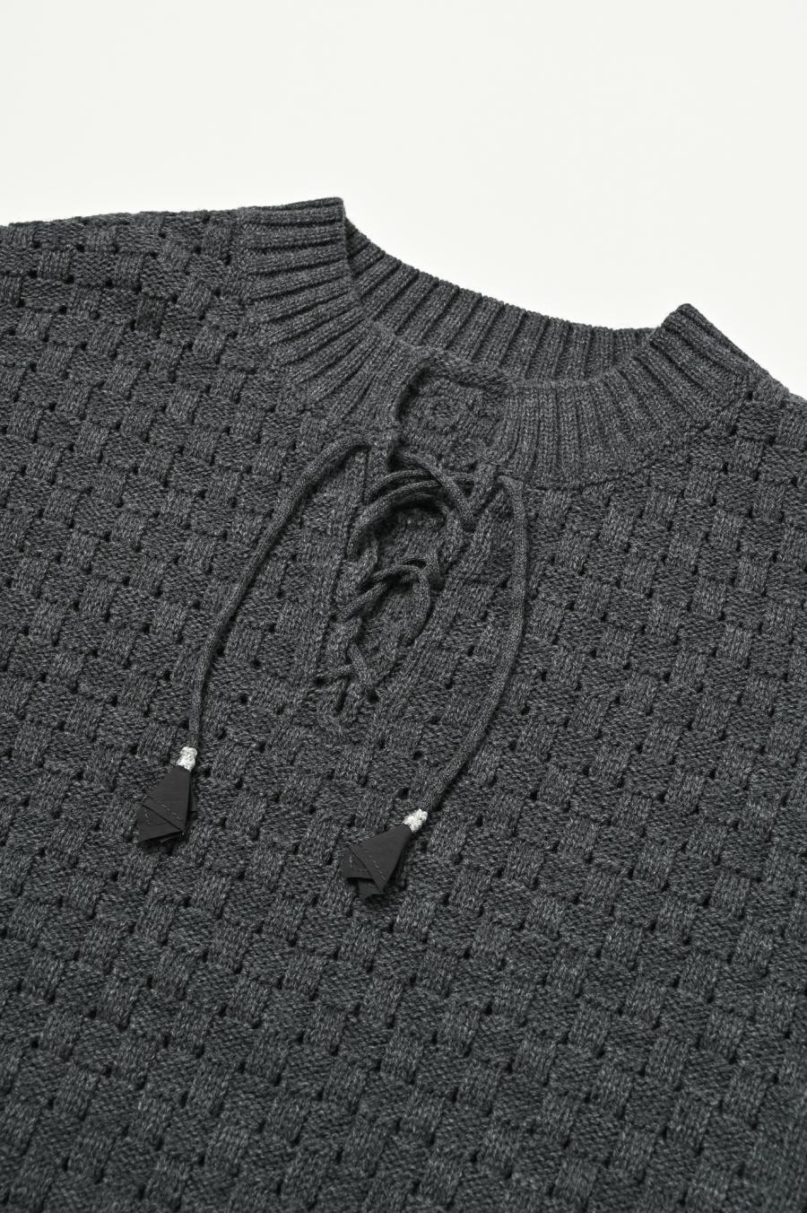 Block Piqué Lace-Up Pullover