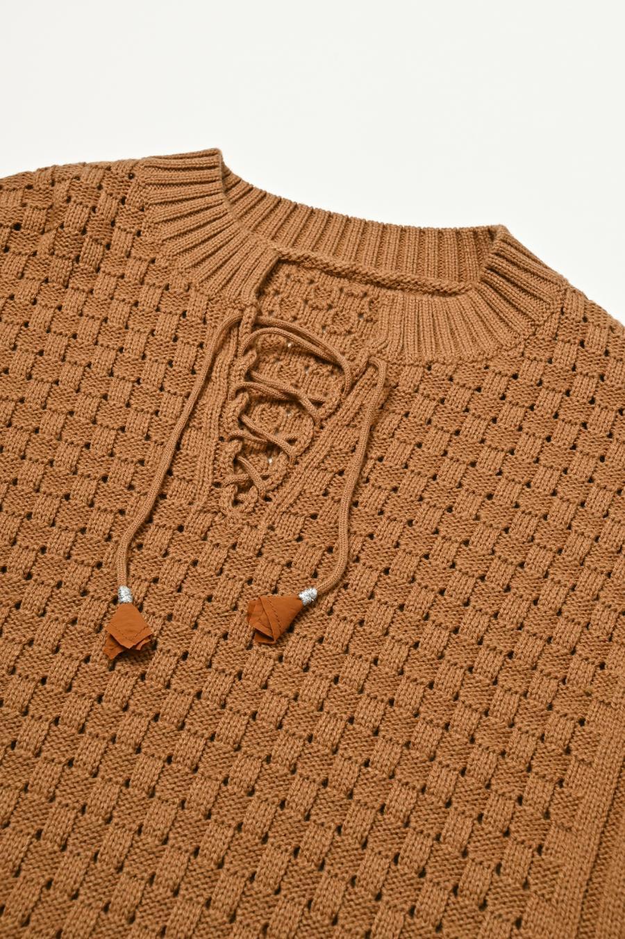 Block Piqué Lace-Up Pullover