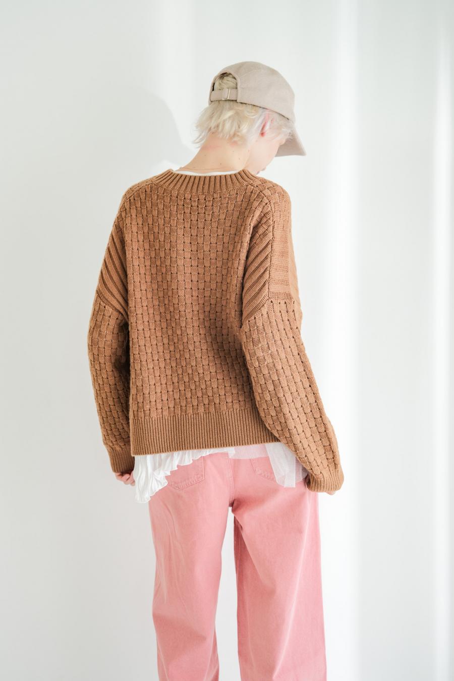 Block Piqué Lace-Up Pullover