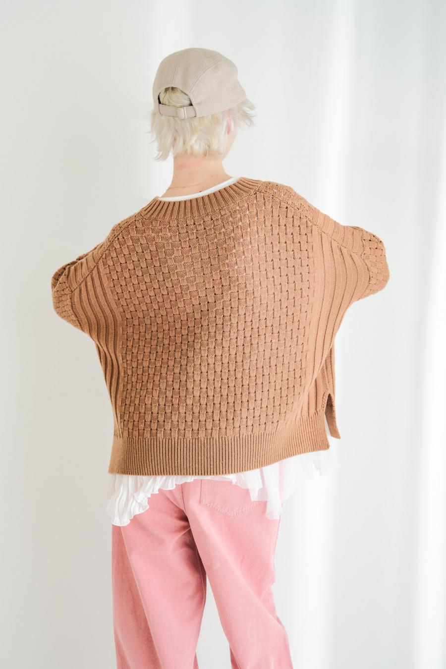 Block Piqué Lace-Up Pullover