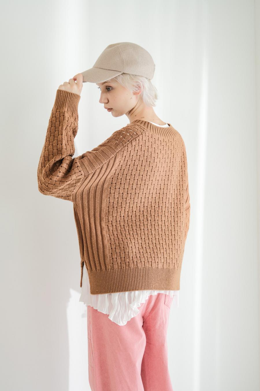Block Piqué Lace-Up Pullover