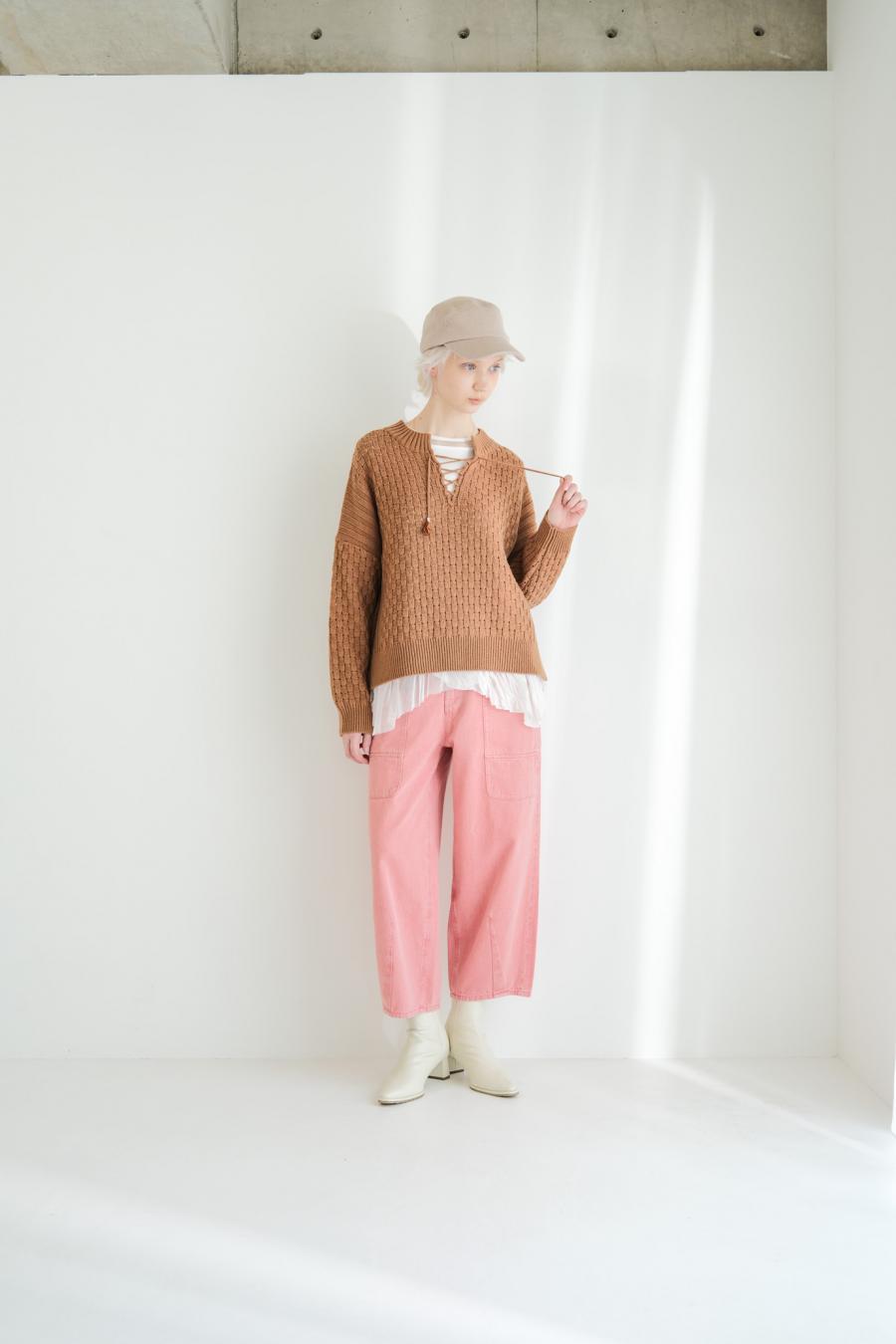 Block Piqué Lace-Up Pullover