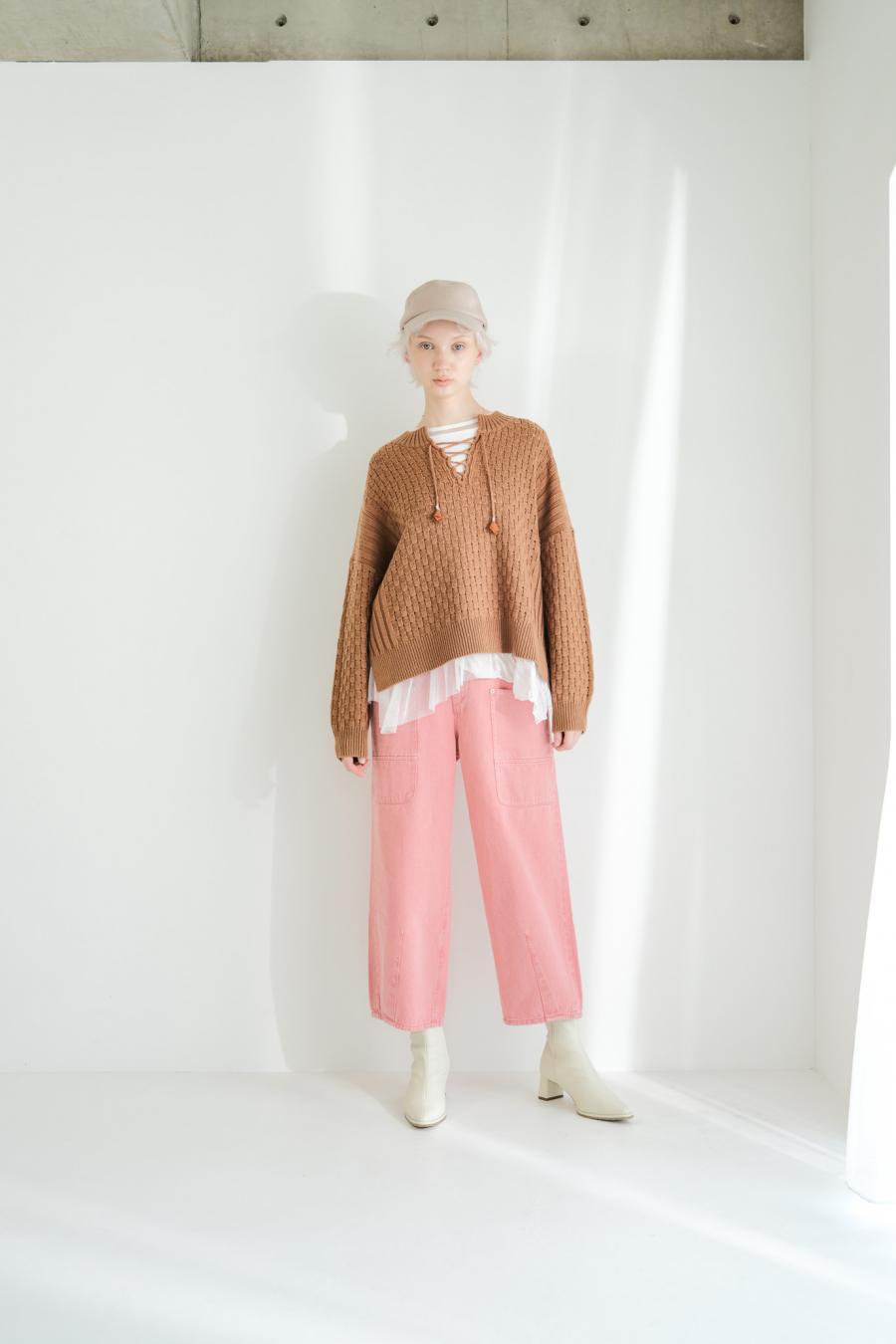 Block Piqué Lace-Up Pullover