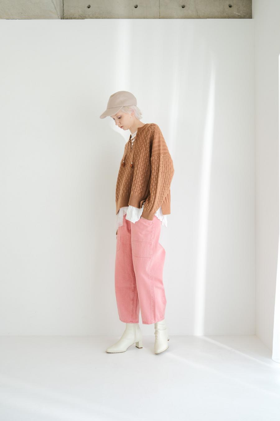 Block Piqué Lace-Up Pullover