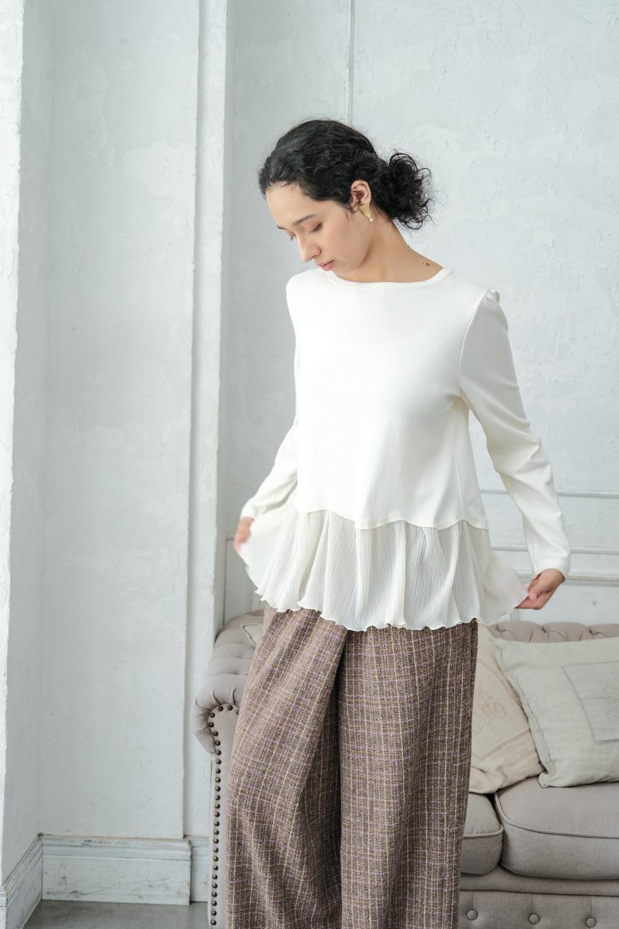 Pleated Mixed-Media Pullover