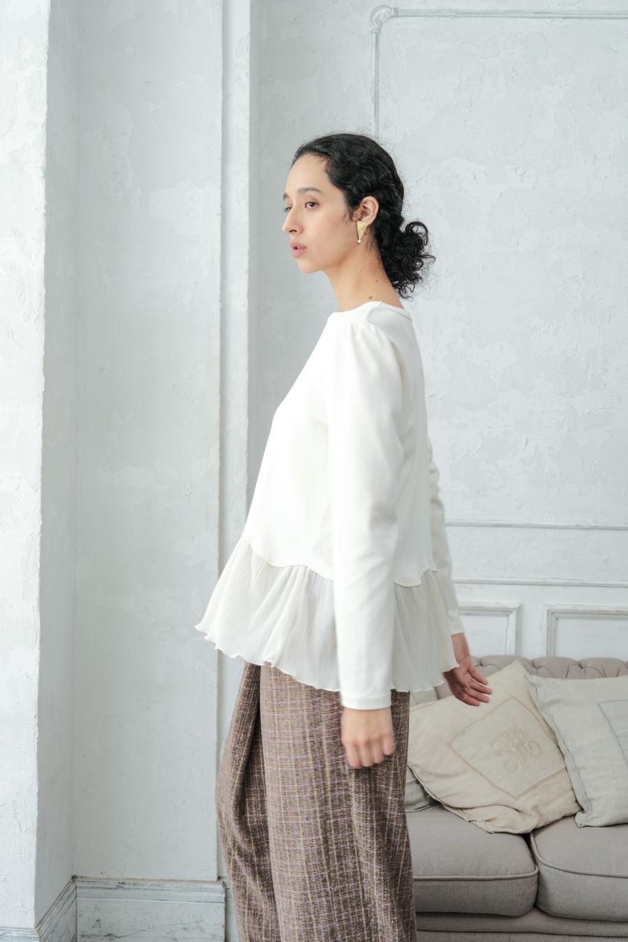 Pleated Mixed-Media Pullover