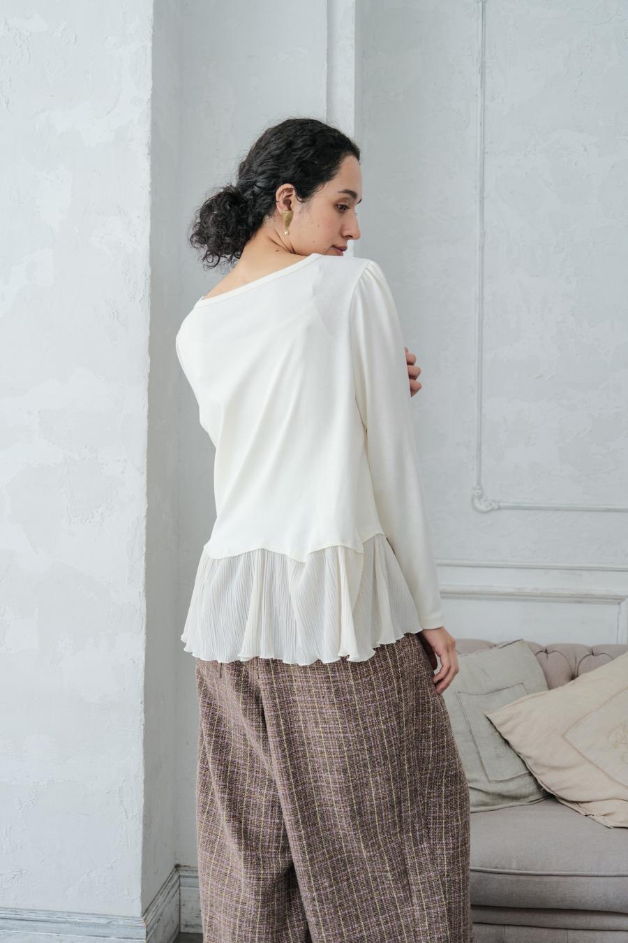 Pleated Mixed-Media Pullover