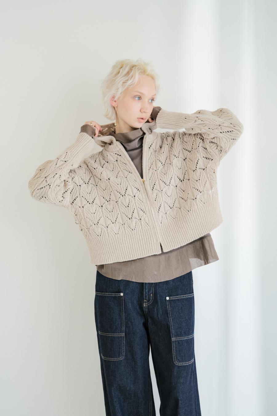 100% Wool Openwork Hooded Cardigan