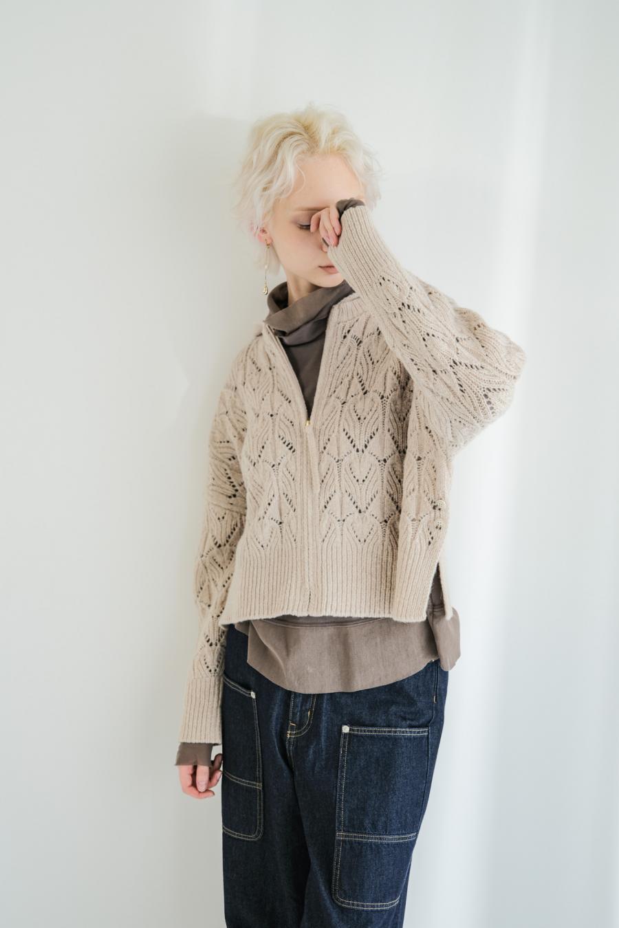 100% Wool Openwork Hooded Cardigan