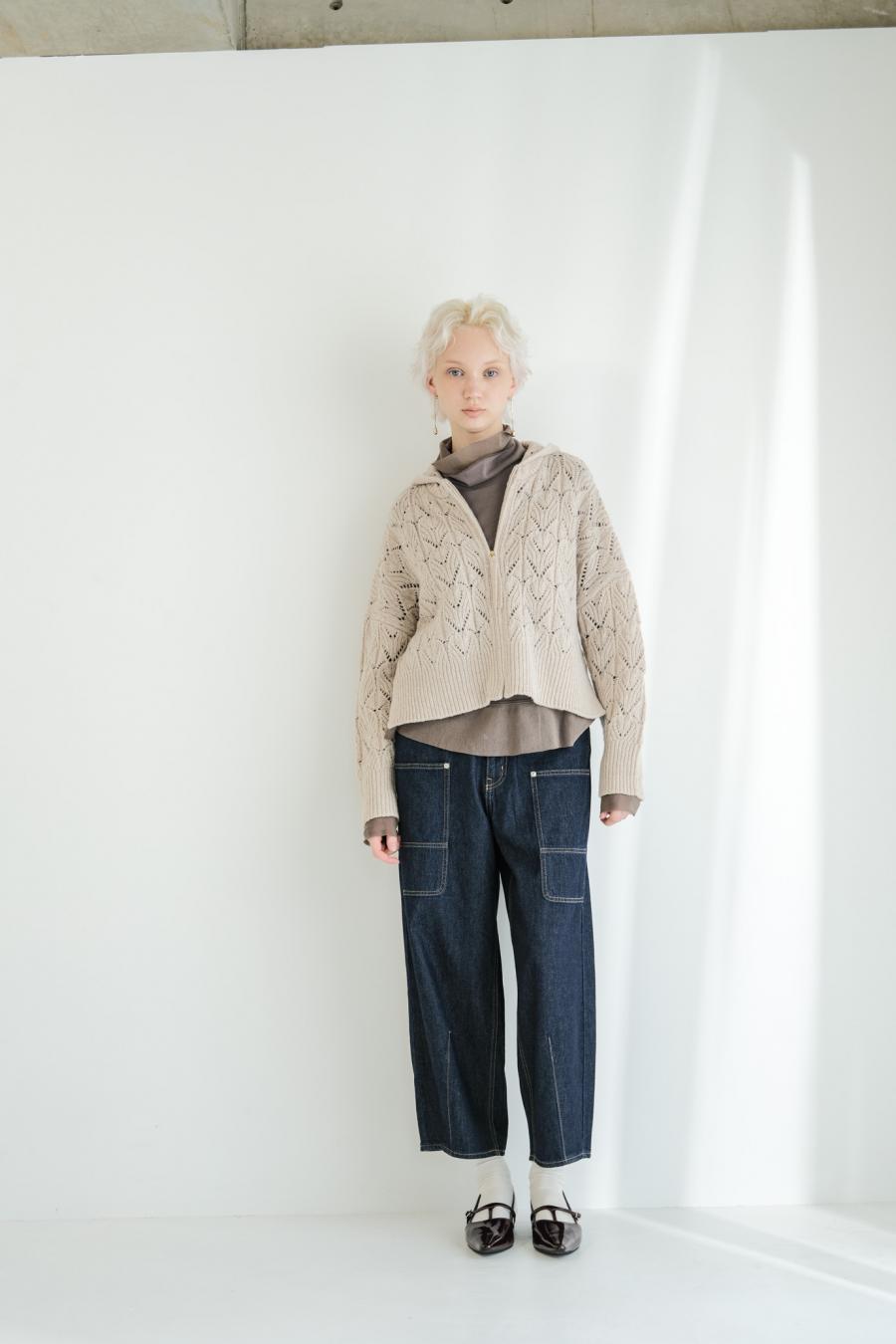100% Wool Openwork Hooded Cardigan