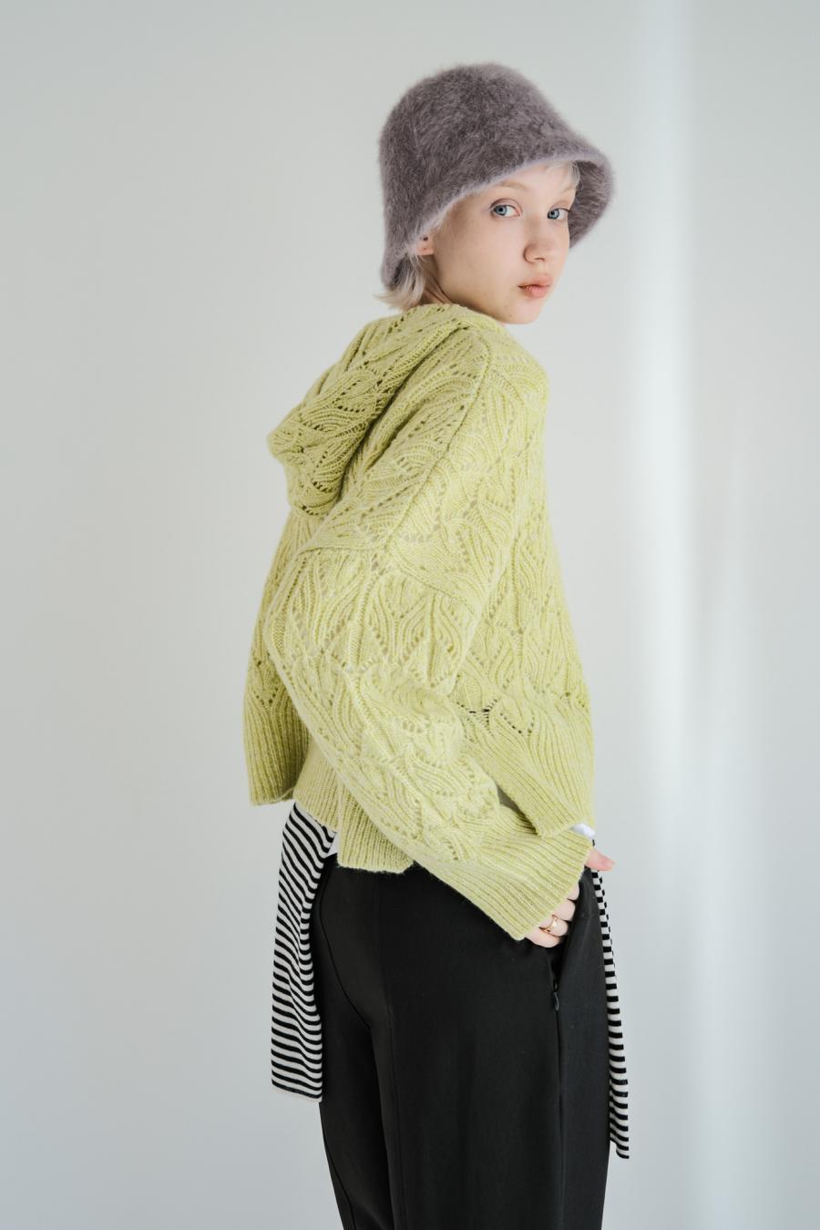 100% Wool Openwork Hooded Cardigan