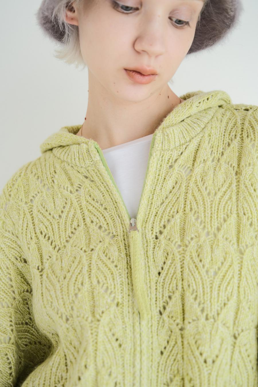 100% Wool Openwork Hooded Cardigan
