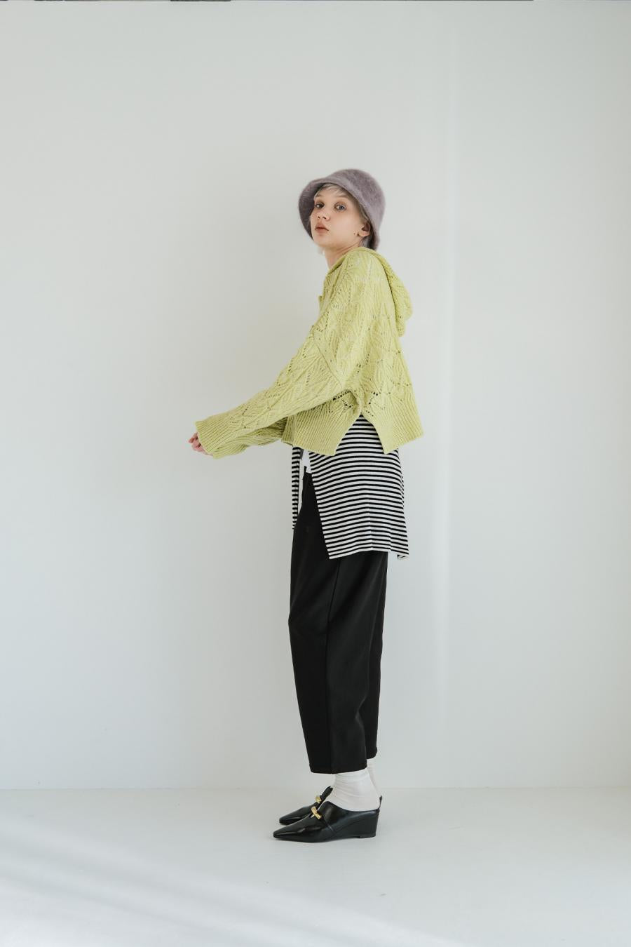 100% Wool Openwork Hooded Cardigan