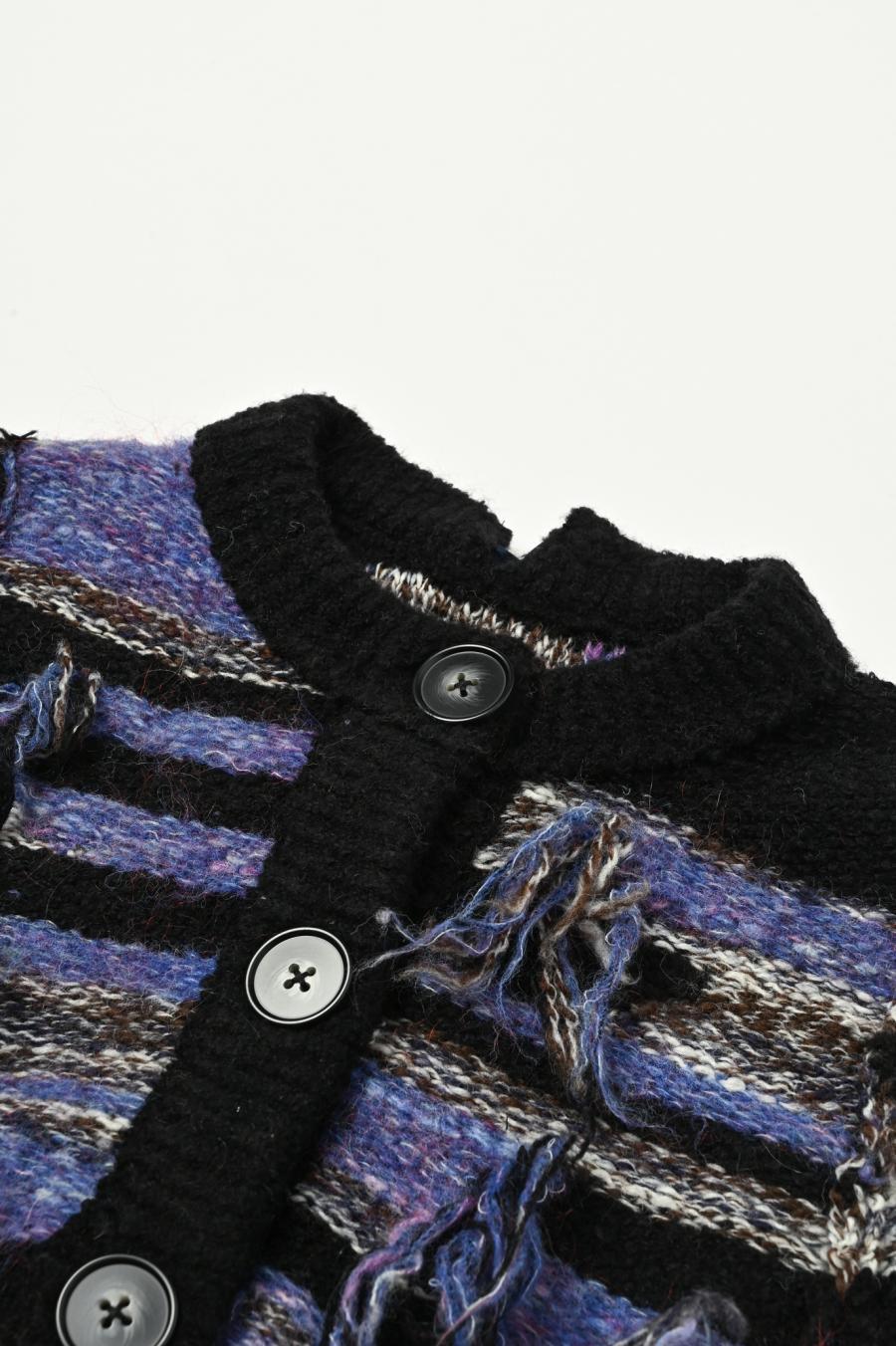 Mixed Yarn Tassel Cardigan