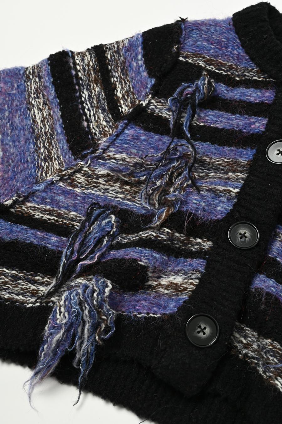 Mixed Yarn Tassel Cardigan