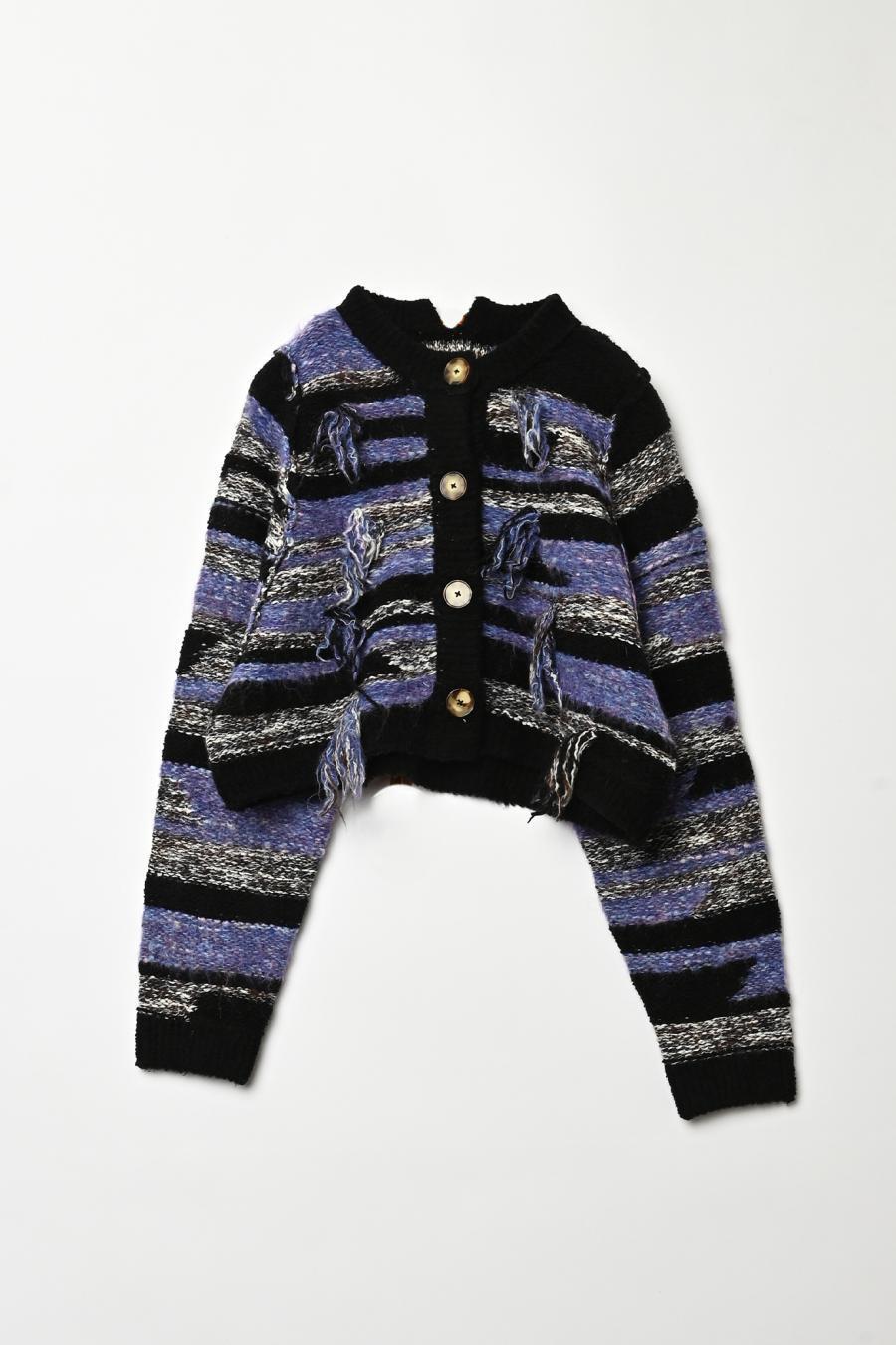 Mixed Yarn Tassel Cardigan