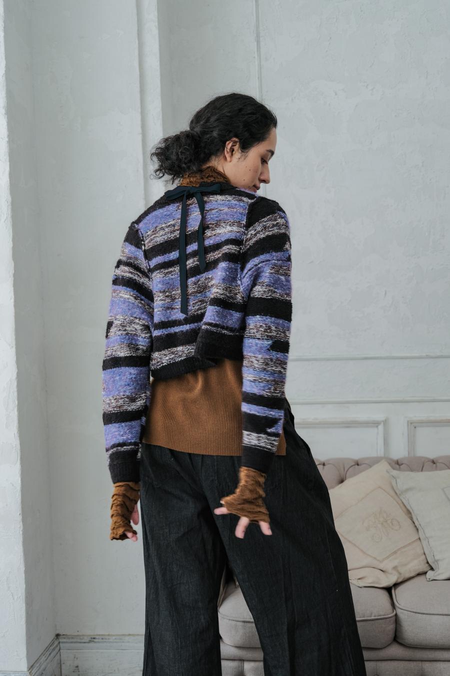 Mixed Yarn Tassel Cardigan