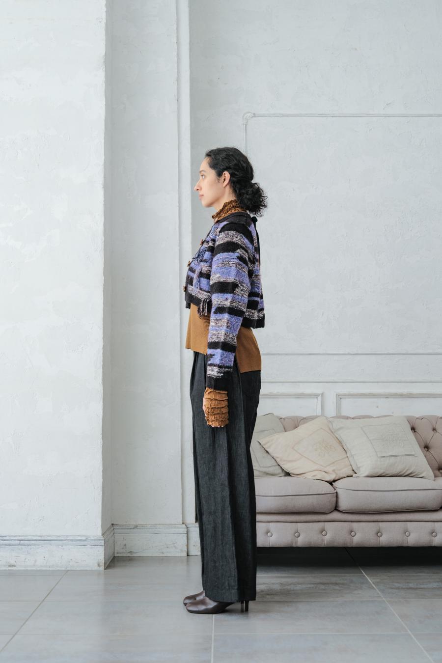 Mixed Yarn Tassel Cardigan