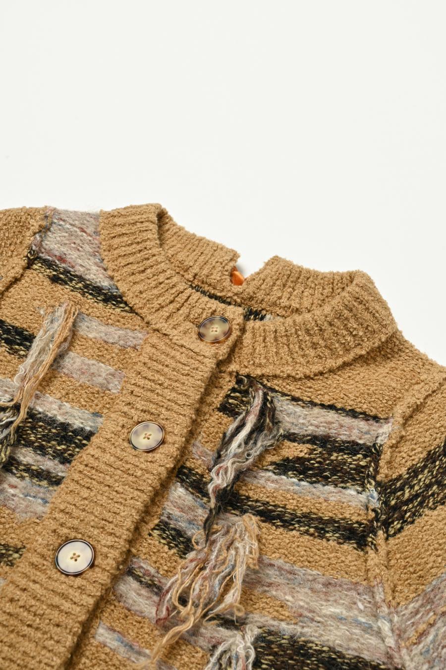 Mixed Yarn Tassel Cardigan