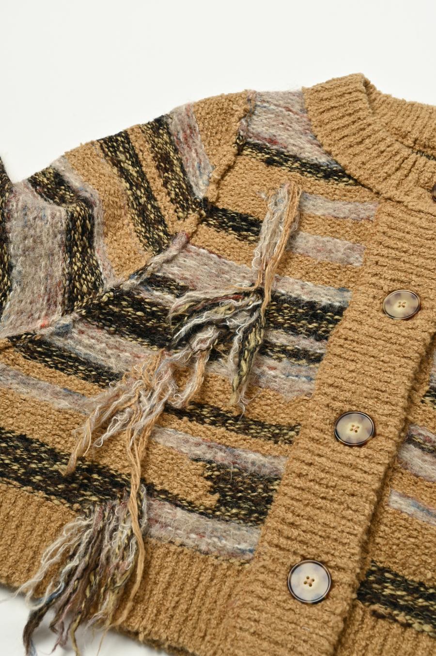 Mixed Yarn Tassel Cardigan