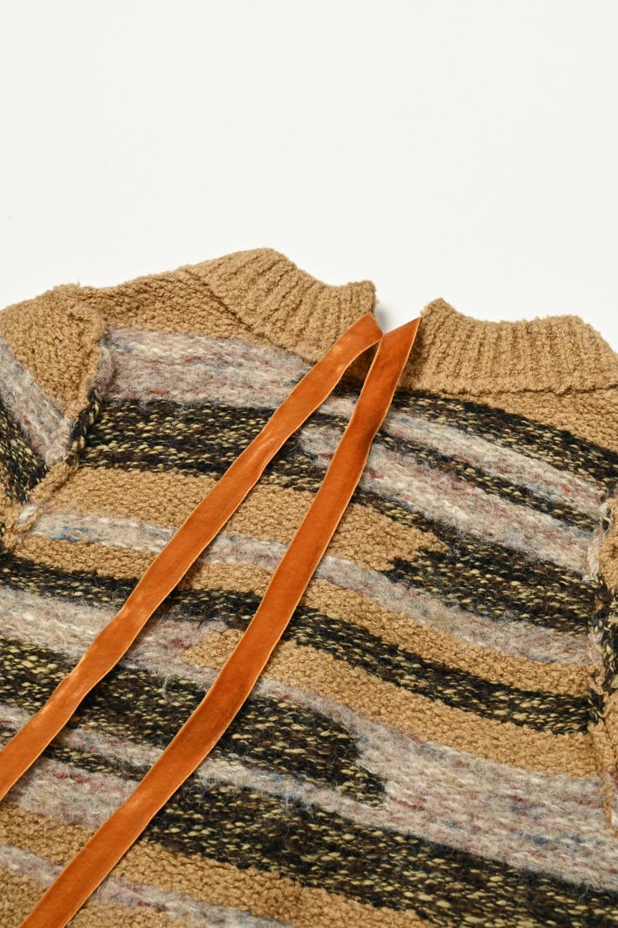 Mixed Yarn Tassel Cardigan
