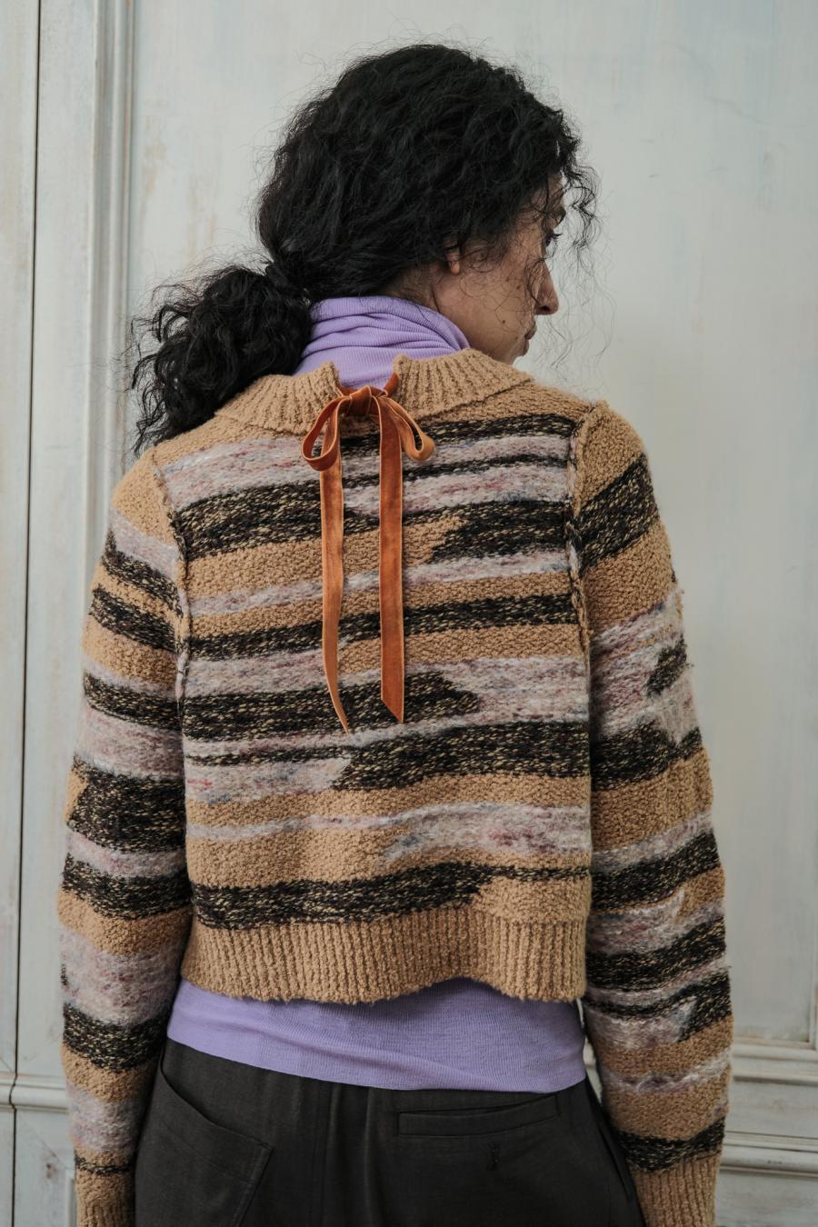Mixed Yarn Tassel Cardigan
