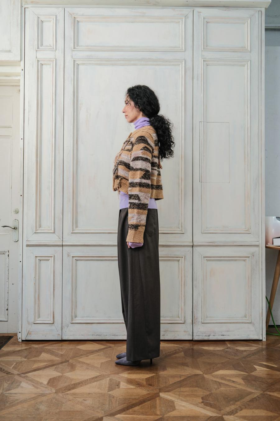 Mixed Yarn Tassel Cardigan