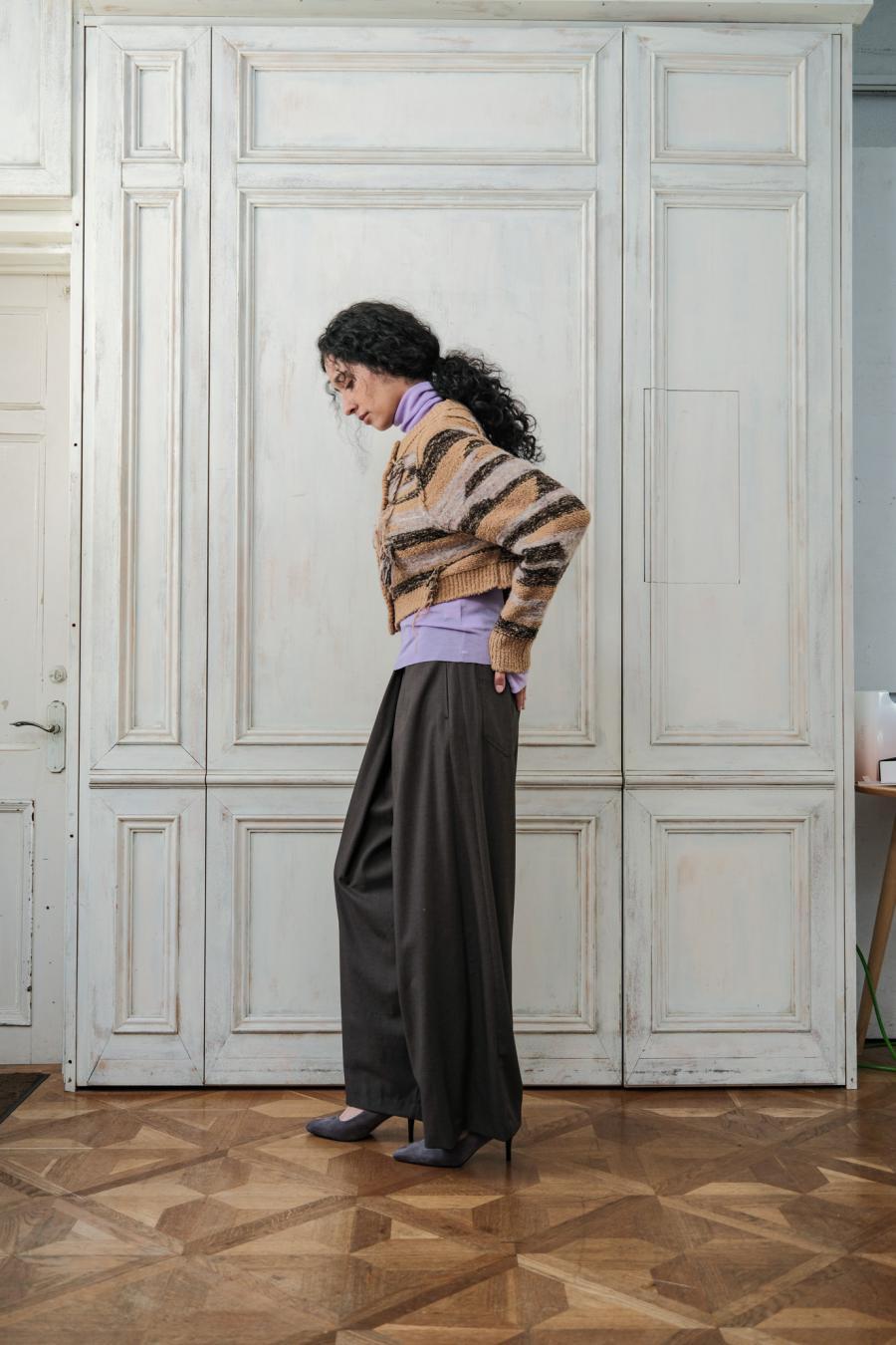 Mixed Yarn Tassel Cardigan