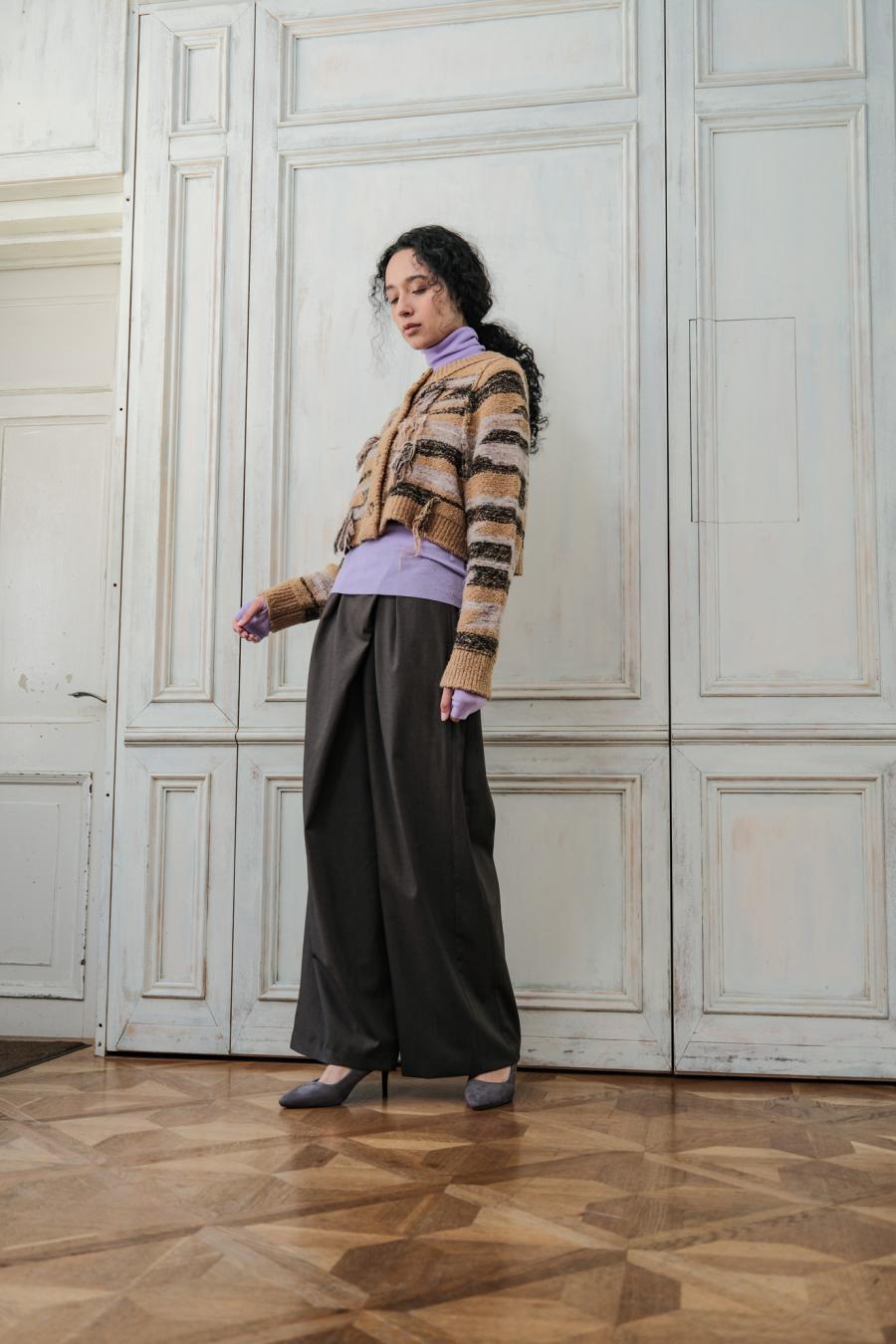 Mixed Yarn Tassel Cardigan