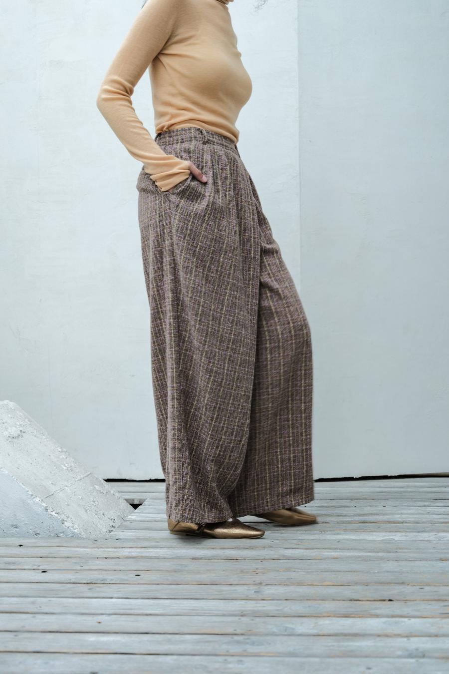 Checked Tweed Slide Pants