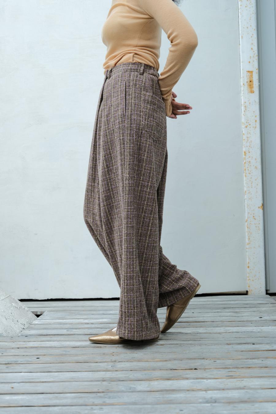Checked Tweed Slide Pants