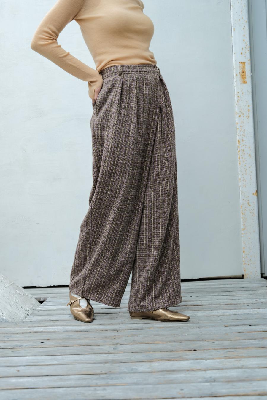 Checked Tweed Slide Pants