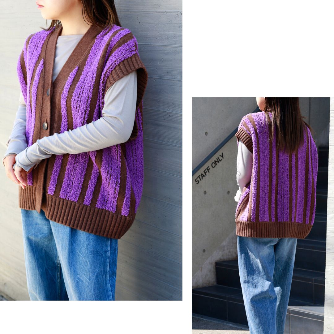 カラーと質感で差をつける
モールストライプベスト|立体ストライプが叶えるすっきり美シルエット