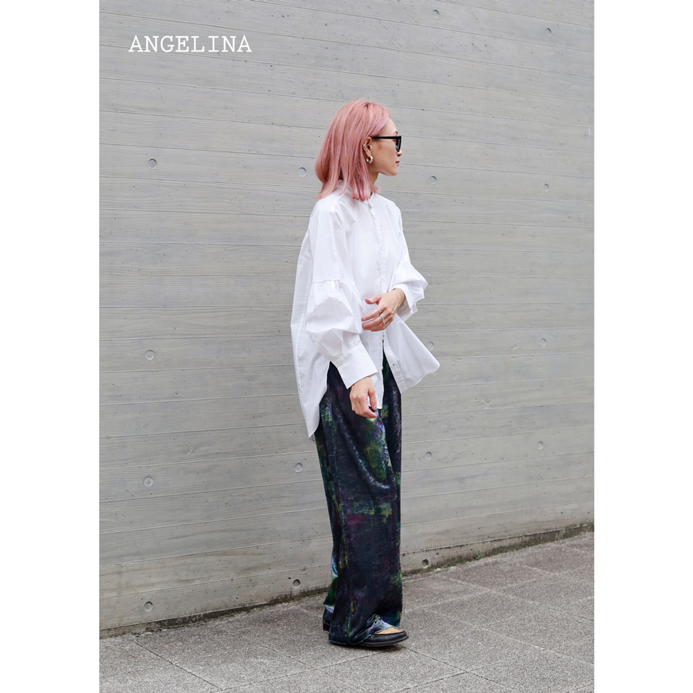 キャンバス柄ベロアパンツ_スタイル