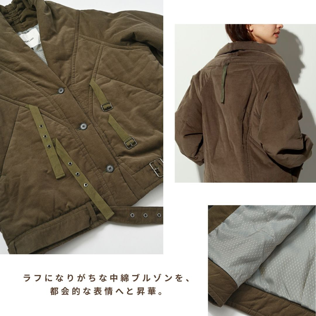 ラインで魅せる、洗練ワークモード。 細コーデュロイ中綿ブルゾン: